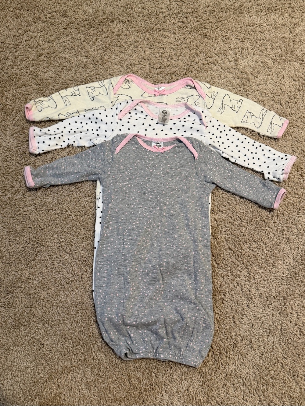 Baby Girl Long Sleeve Sleepers 3-Piece Set, Pullover, Mixed Pattern 0-6 months